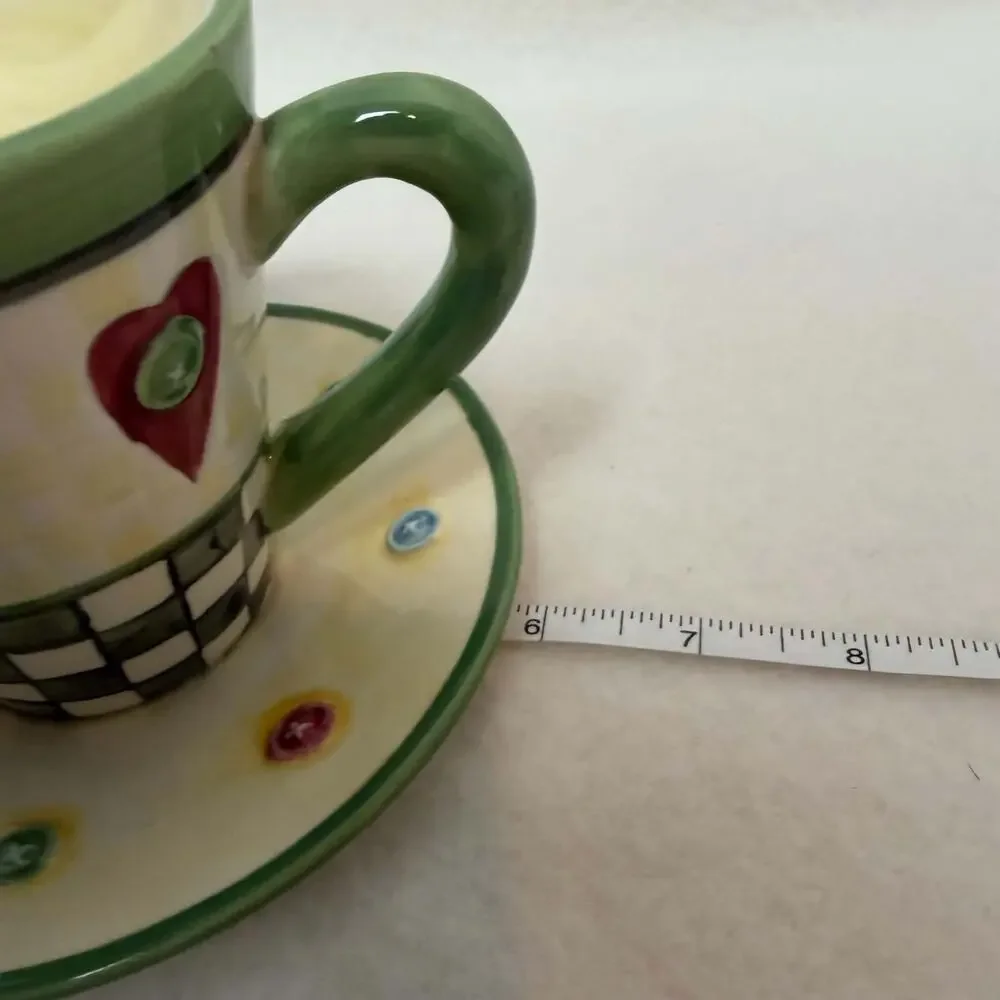 Vintage Teacup Wax Tart Warmer Hearts Buttons Checkerboard Whimsical Country